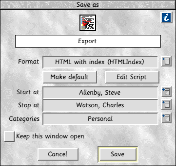 User-definable export